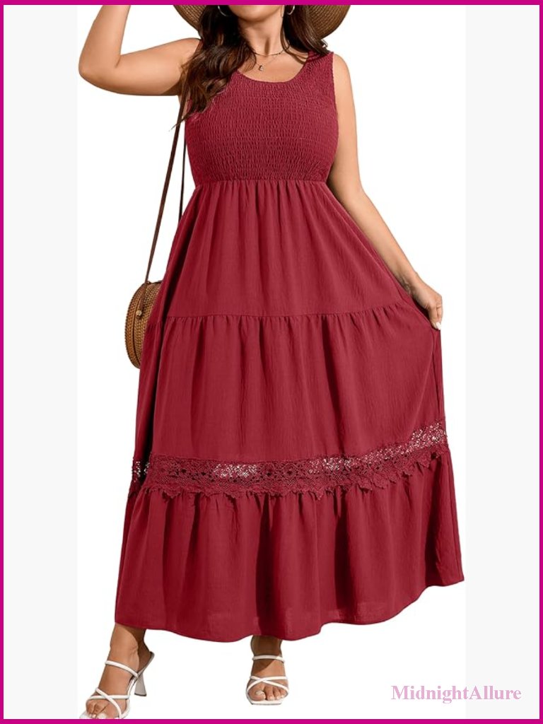 Plus Size Sleeveless Square Neck Smocked Maxi Summer Sundress